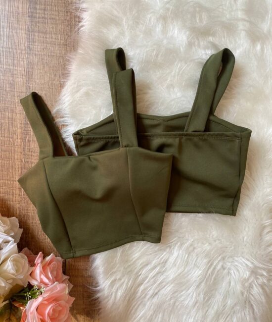 Cropped Ana Neoprene Alça Larga - Verde Militar - Sempre Linda Loja