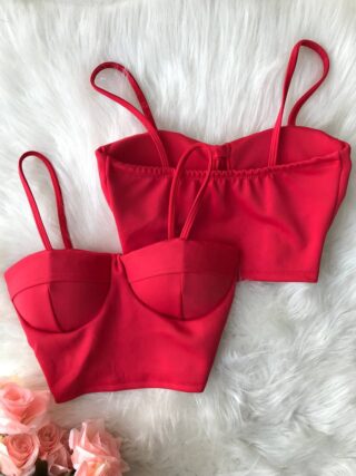 Cropped 3D Alça Fina Vermelho Liso - Sempre Linda Loja