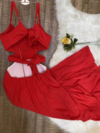 Vestido Longo Flavia Viscolinho Vermelho - Sempre Linda Loja