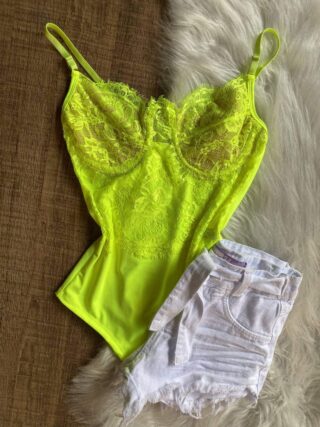 Body Renda Lia Rosa Neon - Sempre Linda Loja