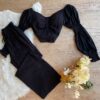 Conjunto Deisy Cropped Manga + Calça Pantalona - Preto - Sempre Linda Loja