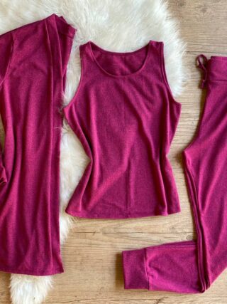 Conjunto Fer Cardigan + Blusa e Calça Mescla Pink - Sempre Linda Loja