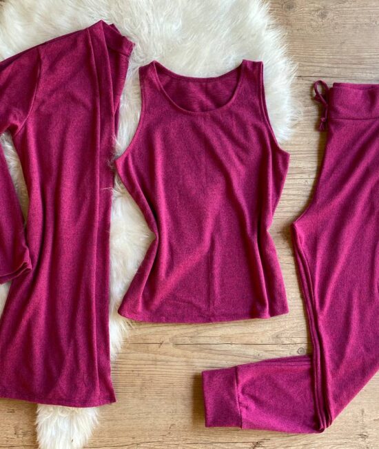 Conjunto Fer Cardigan + Blusa e Calça Mescla Pink - Sempre Linda Loja