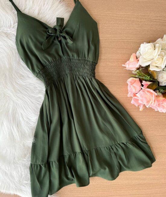 Vestido Lara Viscolinho - Verde Militar - Sempre Linda Loja