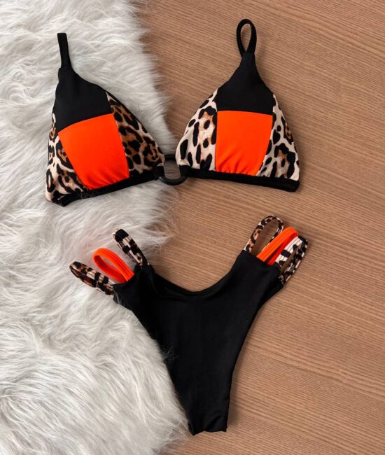 Biquíni Argola Animal Print- Laranja Neon - Sempre Linda Loja