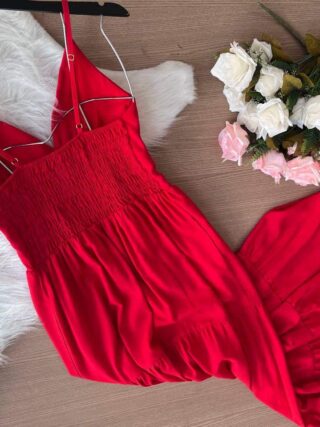 Vestido Elis Malha Lurex Vermelho - Detalhe Tule - Sempre Linda Loja