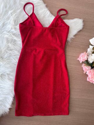 Vestido Elis Malha Lurex Vermelho - Detalhe Tule - Sempre Linda Loja