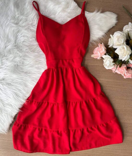 Vestido Curto Maria - Vermelho - Sempre Linda Loja