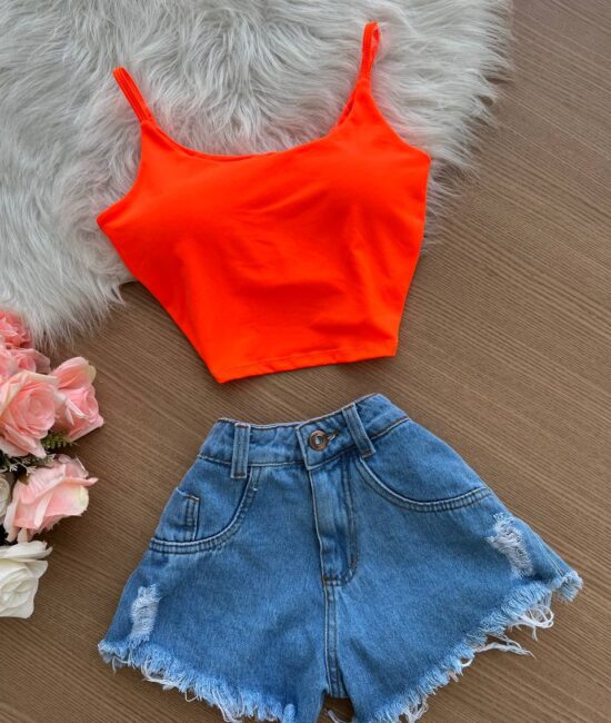 Cropped Alcinha Com Bojo - Laranja Neon - Sempre Linda Loja