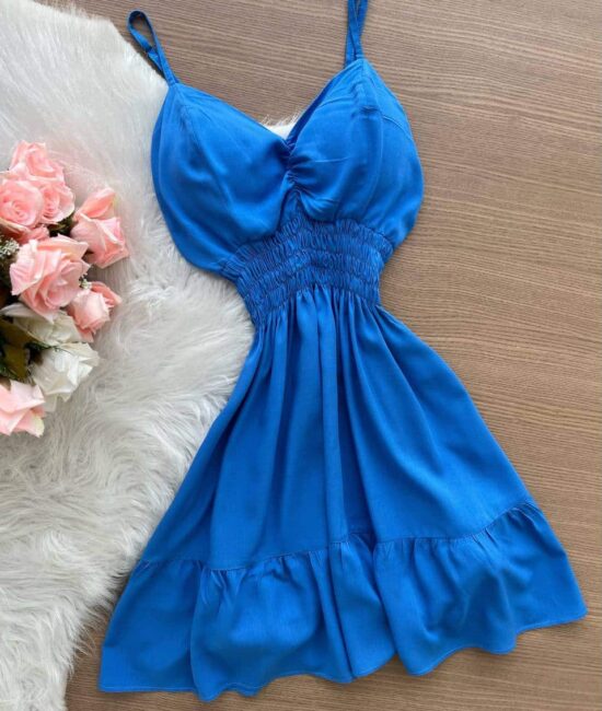 Vestido Maria Viscolinho - Azul - Sempre Linda Loja