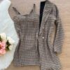 Conjunto Geovanna Vestido + Blazer Alongado - Jacquard Tweed Nude - Sempre Linda Loja