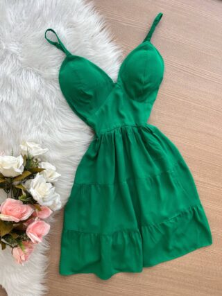 Vestido de Alça com Decote – Verde Bandeira - Sempre Linda Loja