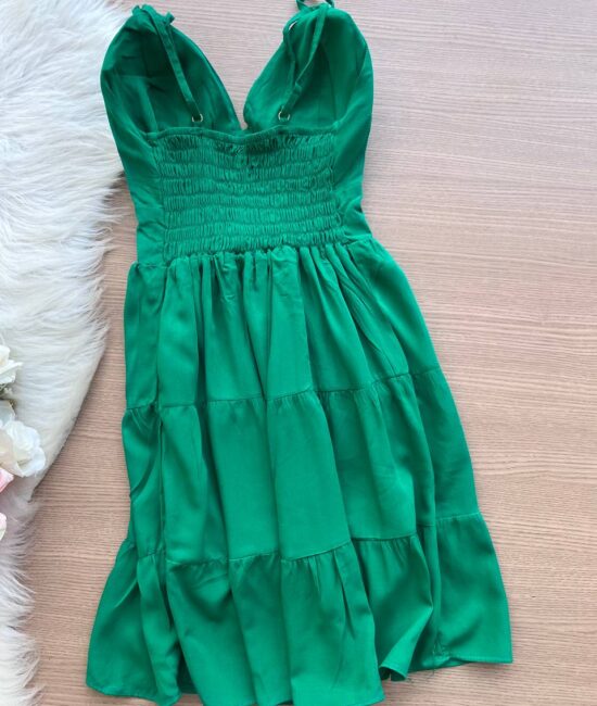 Vestido de Alça com Decote – Verde Bandeira - Sempre Linda Loja