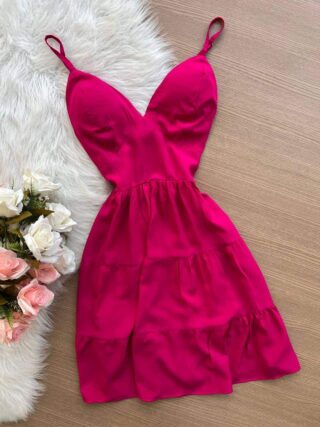 Vestido de Alça com Decote – Pink - Sempre Linda Loja