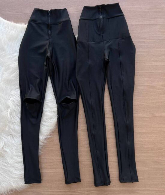 Calça Skinny Feminina Ziper no Cós na Perna Corte no Joelho Cintura Alta - Preto - Sempre Linda Loja