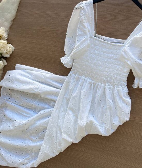 Vestido Longo Laise Manga curta Princesa - Branco - Sempre Linda Loja