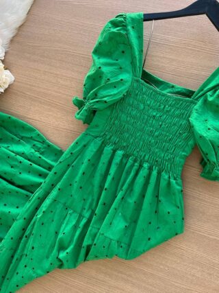 Vestido Longo Laise Manga curta Princesa - Verde Bandeira - Sempre Linda Loja