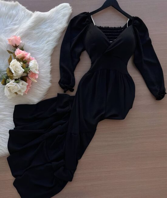 Vestido Longo com Manga 3/4 – Preto - Sempre Linda Loja