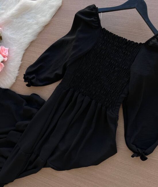 Vestido Longo com Manga 3/4 – Preto - Sempre Linda Loja