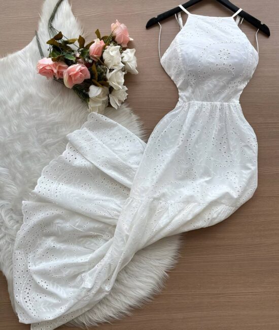 Vestido Longo Barbara Laise Bordado - Branco - Sempre Linda Loja