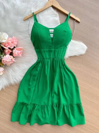 Vestido Yasmin Curto c/ Detalhe no Decote – Verde Bandeira - Sempre Linda Loja