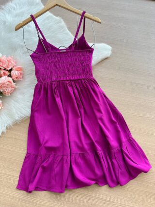 Vestido Yasmin Curto c/ Detalhe no Decote – Fúcsia - Sempre Linda Loja