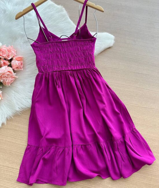 Vestido Yasmin Curto c/ Detalhe no Decote – Fúcsia - Sempre Linda Loja