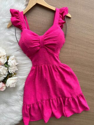 Vestido Maria Laura Curto c/ Detalhe no Decote – Pink - Sempre Linda Loja