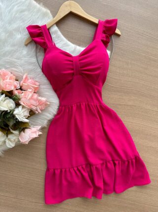 Vestido Maria Laura Curto c/ Detalhe no Decote Duna – Pink - Sempre Linda Loja