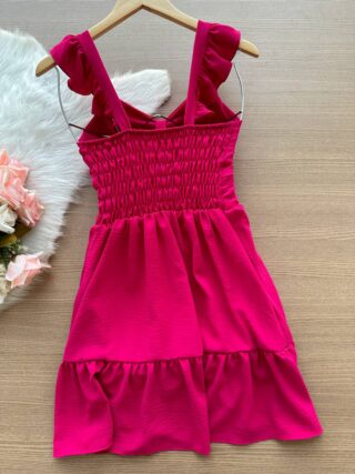 Vestido Maria Laura Curto c/ Detalhe no Decote Duna – Pink - Sempre Linda Loja