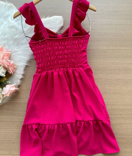 Vestido Maria Laura Curto c/ Detalhe no Decote Duna – Pink - Sempre Linda Loja