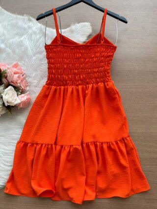 Vestido Curto c/ Alça Detalhe Aberto no Decote – Laranja - Sempre Linda Loja