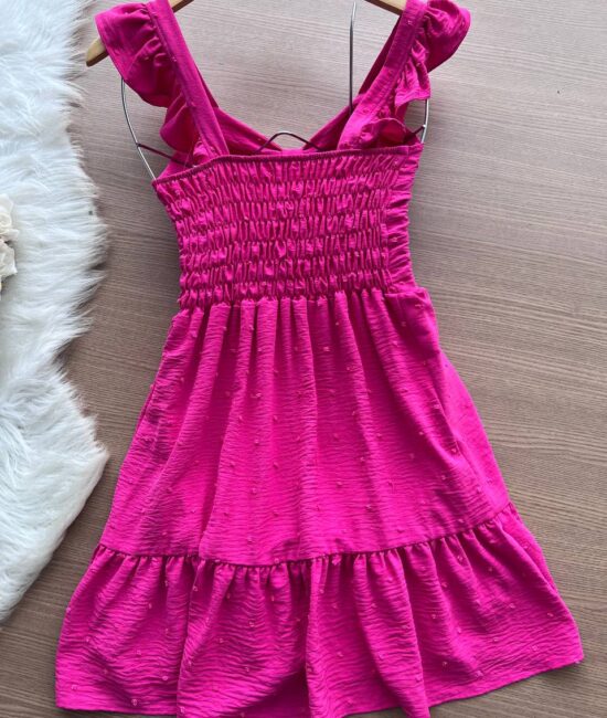 Vestido Maria Laura Curto c/ Detalhe no Decote – Pink - Sempre Linda Loja