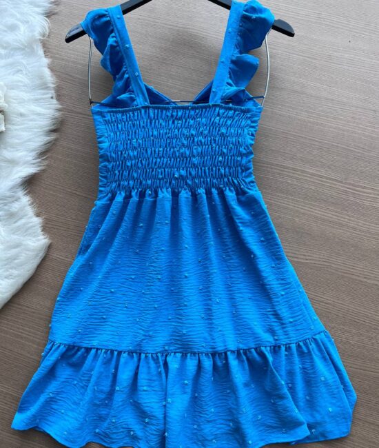 Vestido Maria Laura Curto c/ Detalhe no Decote – Azul Claro - Sempre Linda Loja