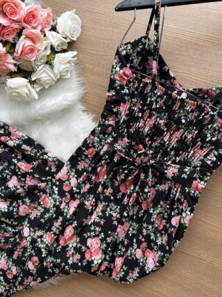 Vestido Longo Eliza Estampado – Preto - Sempre Linda Loja