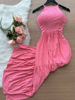 Vestido Longo Barbara Laise Bordado – Rosa Claro - Sempre Linda Loja