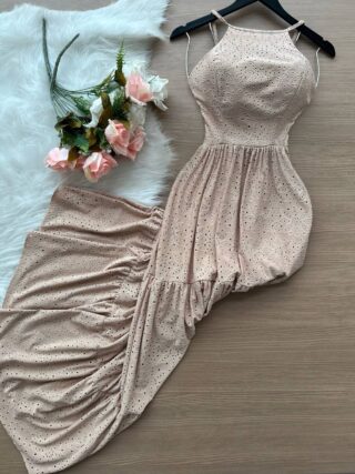 Vestido Longo Barbara Laise Bordado – Nude - Sempre Linda Loja