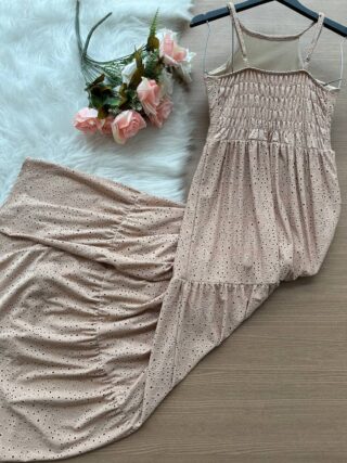 Vestido Longo Barbara Laise Bordado – Nude - Sempre Linda Loja