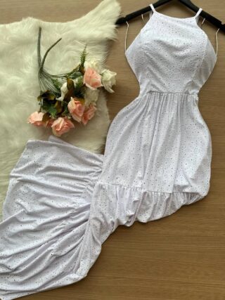 Vestido Longo Barbara Laise Bordado – Branco - Sempre Linda Loja