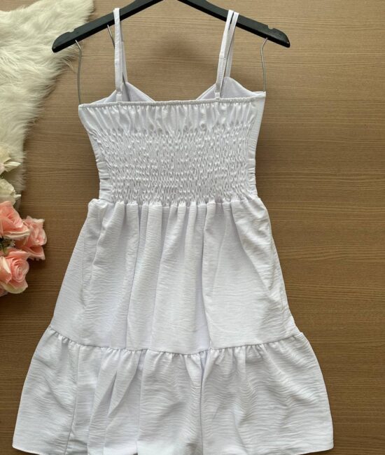 Vestido Curto c/ Alça Detalhe Aberto no Decote – Branco - Sempre Linda Loja