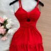 Vestido Curto c/ Alça Detalhe Aberto no Decote – Vermelho - Sempre Linda Loja