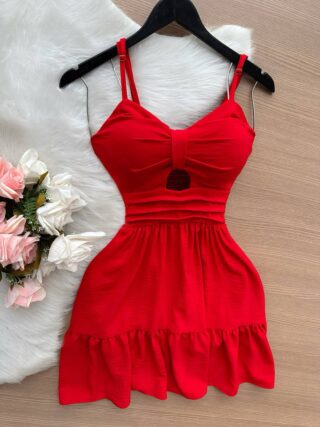 Vestido Curto c/ Alça Detalhe Aberto no Decote – Vermelho - Sempre Linda Loja