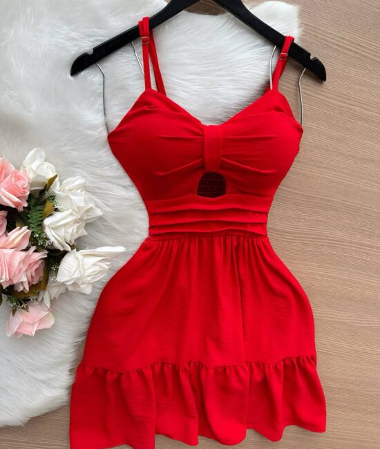 Vestido Curto c/ Alça Detalhe Aberto no Decote – Vermelho - Sempre Linda Loja