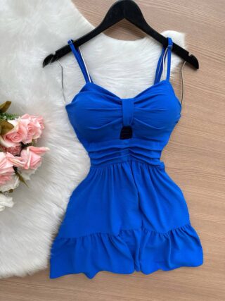 Vestido Curto c/ Alça Detalhe Aberto no Decote – Azul - Sempre Linda Loja