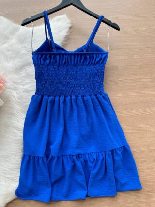 Vestido Curto c/ Alça Detalhe Aberto no Decote – Azul - Sempre Linda Loja