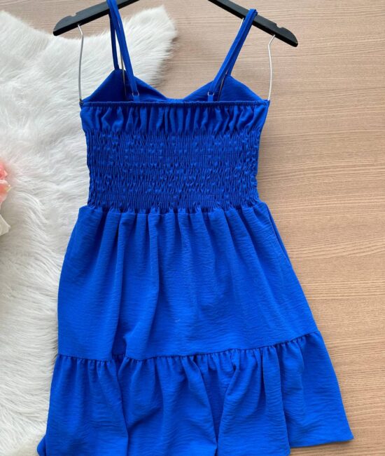 Vestido Curto c/ Alça Detalhe Aberto no Decote – Azul - Sempre Linda Loja