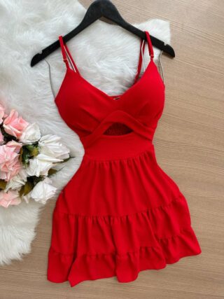 Vestido Curto Ayla c/ Detalhe Aberto no Decote – Vermelho - Sempre Linda Loja