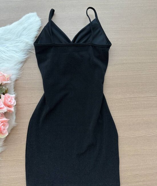 Vestido Ingrid Malha Lurex – Preto - Sempre Linda Loja