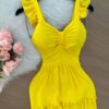 Vestido Maria Laura Curto c/ Detalhe no Decote Duna – Amarelo - Sempre Linda Loja