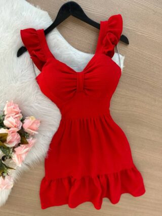 Vestido Maria Laura Curto c/ Detalhe no Decote Duna – Vermelho - Sempre Linda Loja